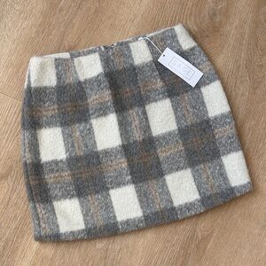NWT Cream and Gray Plaid Mini Skirt
